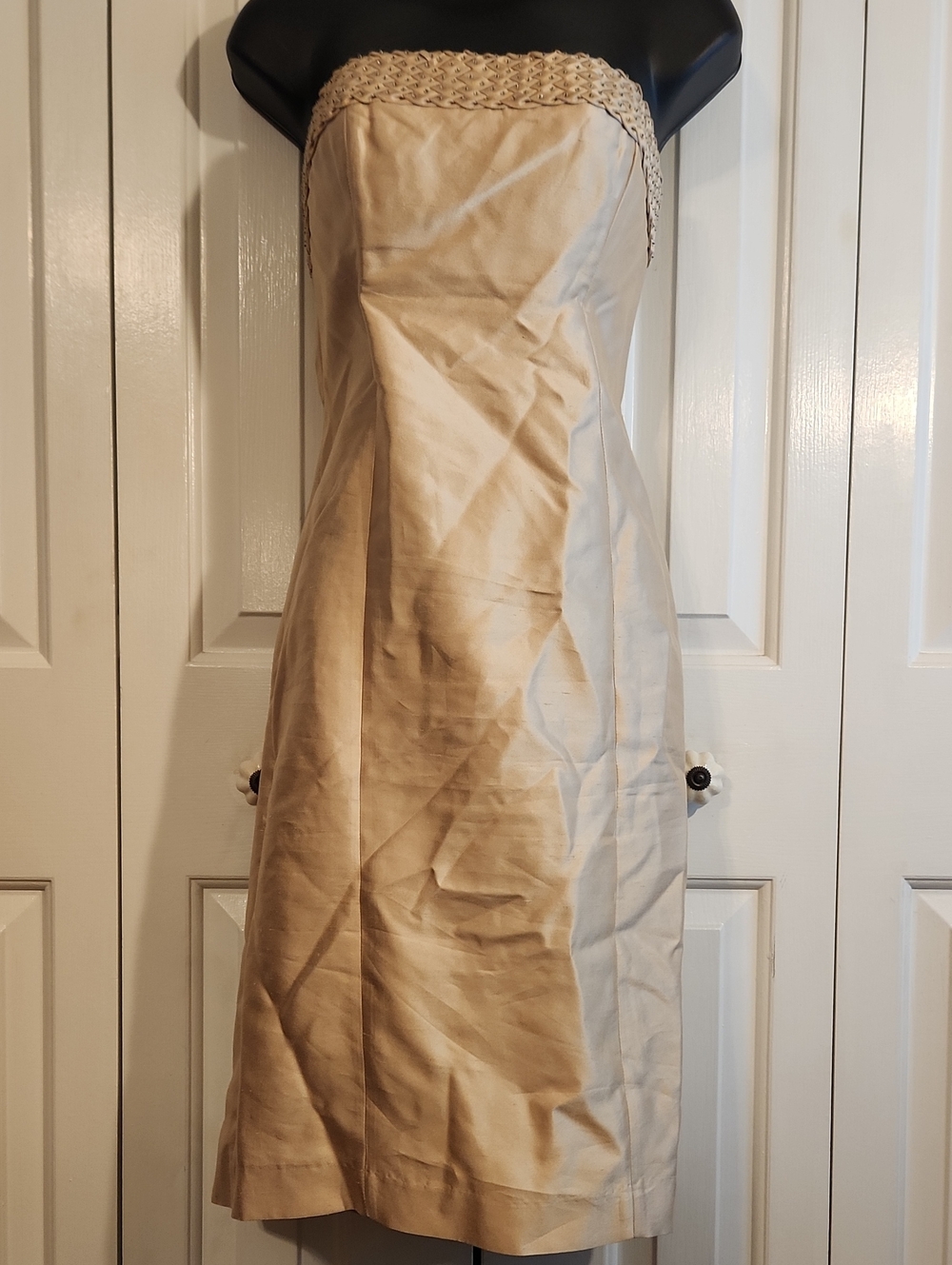 Strapless Cocktail Dress with Braided Trim - Champagne Color - Size: 8